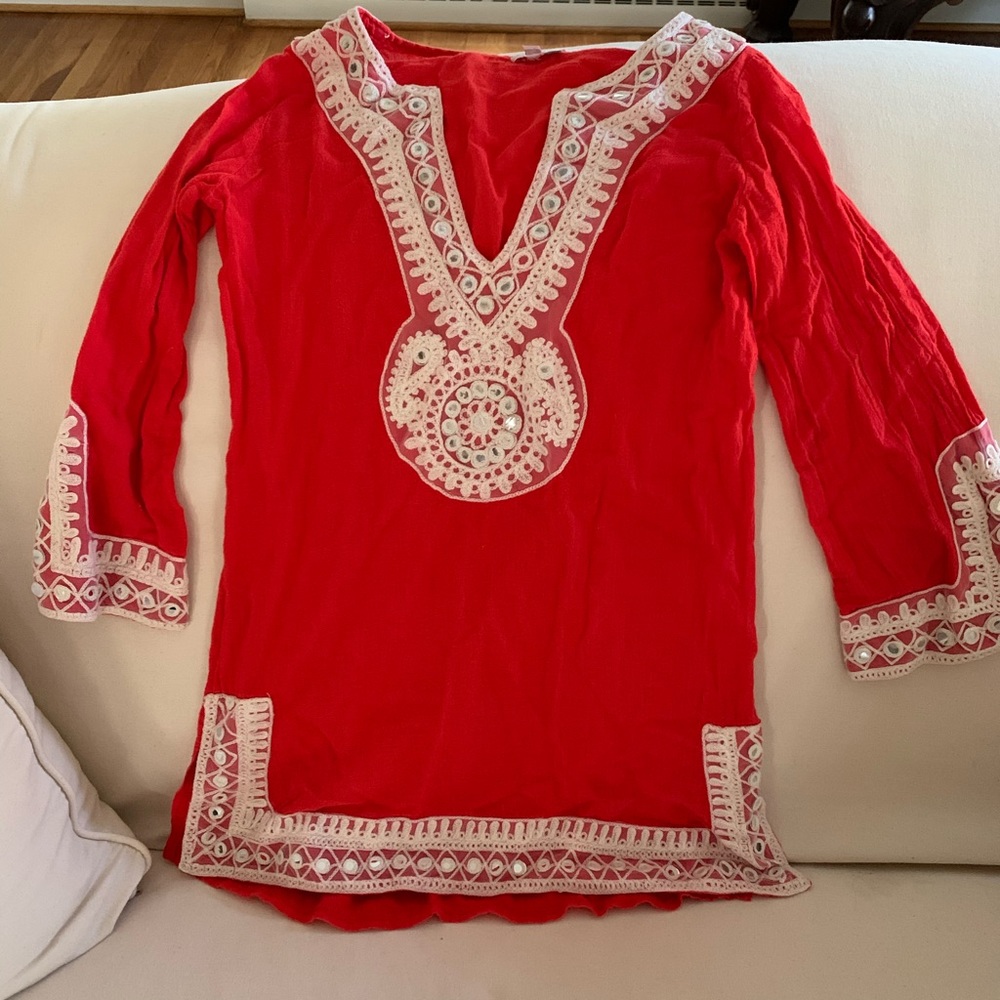 Red swim cover up
